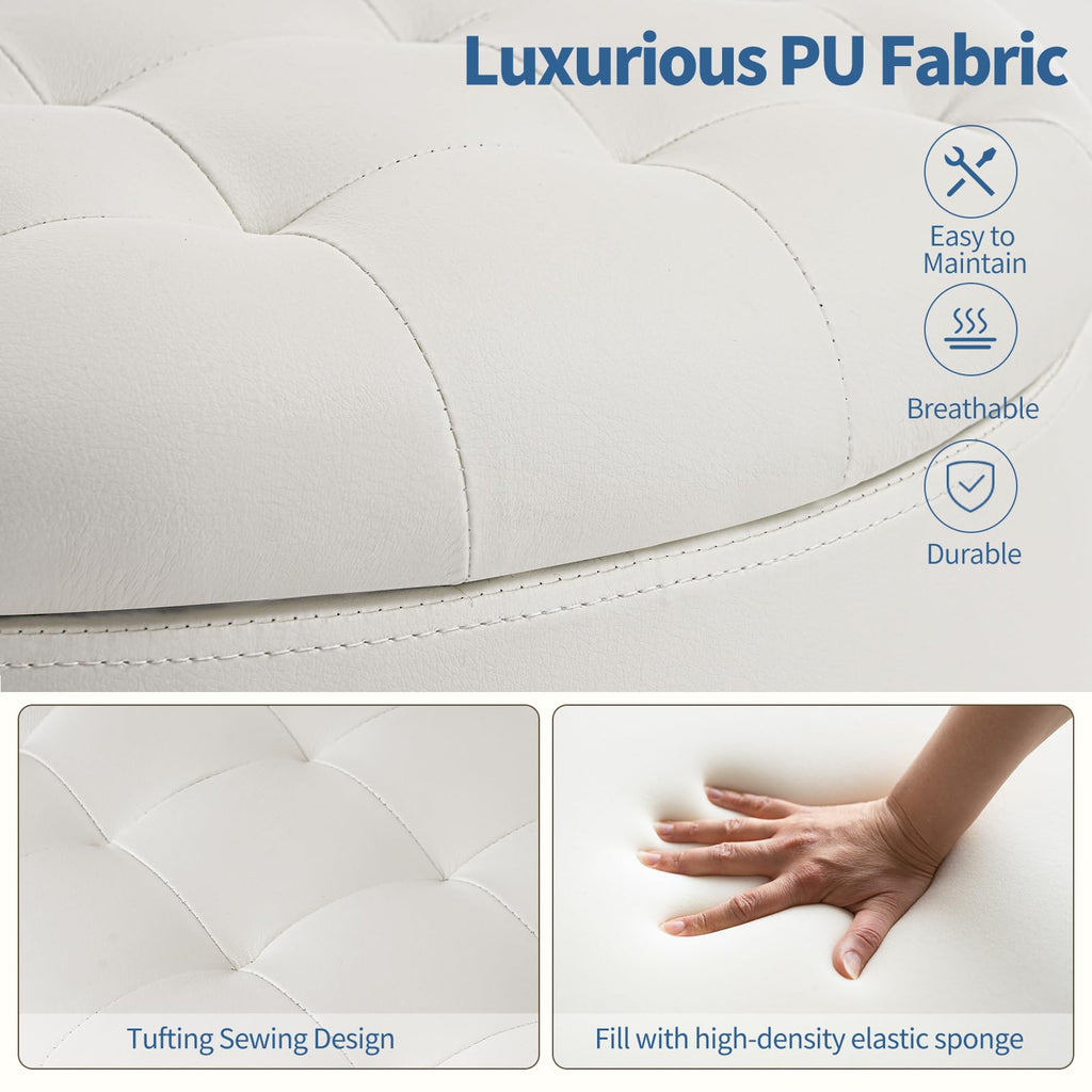 Upholstered Button Tufted Round Ottoman, PU Storage Ottoman Round, Removable Lid Convenient Footstools, Classic