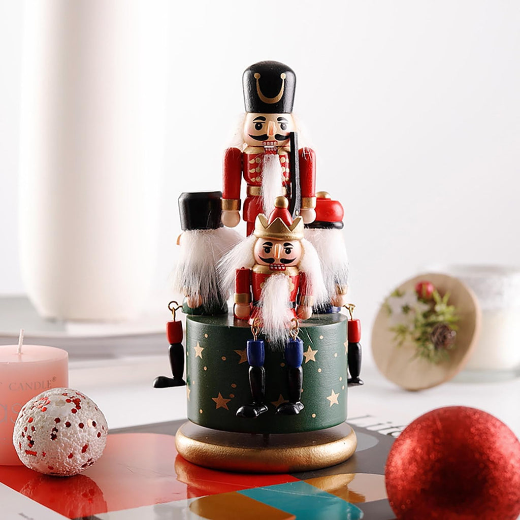 3pcs 7.6inch Christmas Nutcracker Ornaments Wooden Nutcrackers Music Box for Christmas(Small Set)
