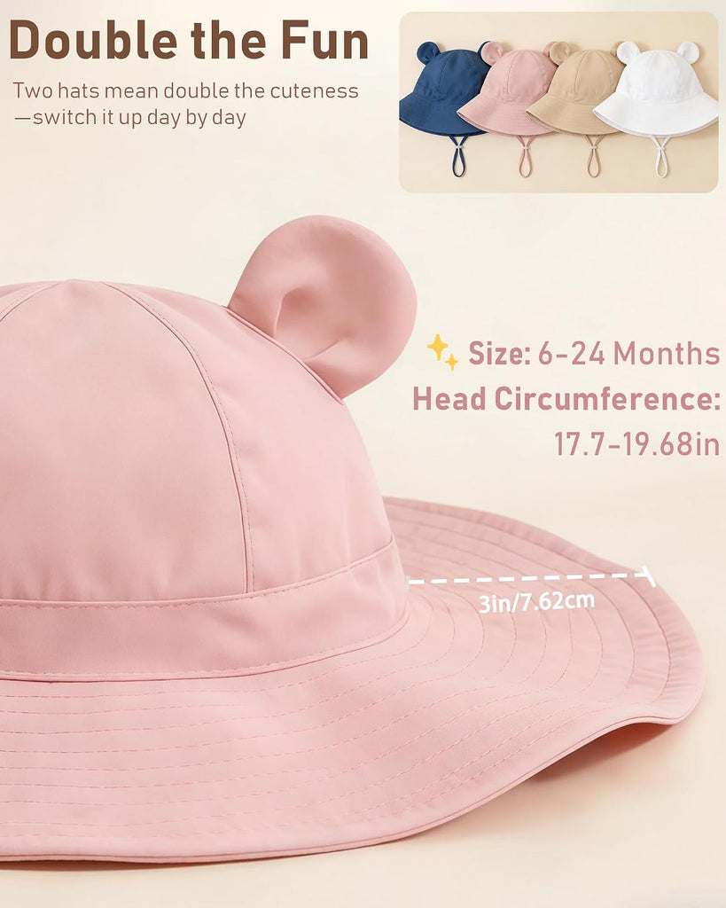 Toddler Baby Sun Hat 2Pack UPF 50+ Kids Infants Adjustable Bucket Hat with Wide Brim Summer Beach Hat for Boys Girls