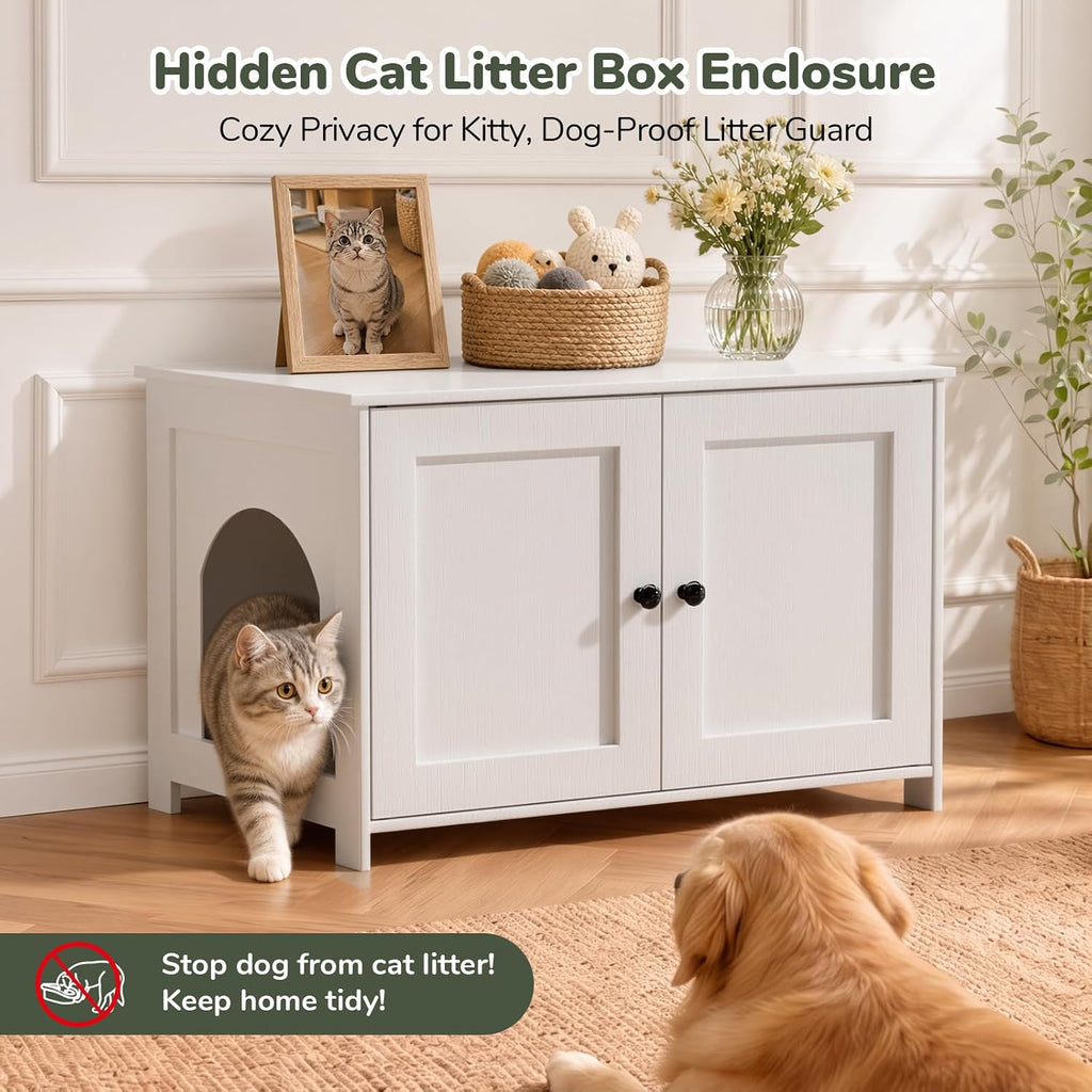 Hidden Cat Litter Box Enclosure Furniture, Large, White
