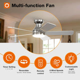 Ceiling Fans with Lights, 42 Inch Low Profile Ceiling Fan with Light And Remote Control, Flush Mount, Reversible, 3CCT, Dimmable, Quiet, Nickel Small Ceiling Fan for Bedroom Indoor/Outdoor Use A103-B0CLNLM3RR