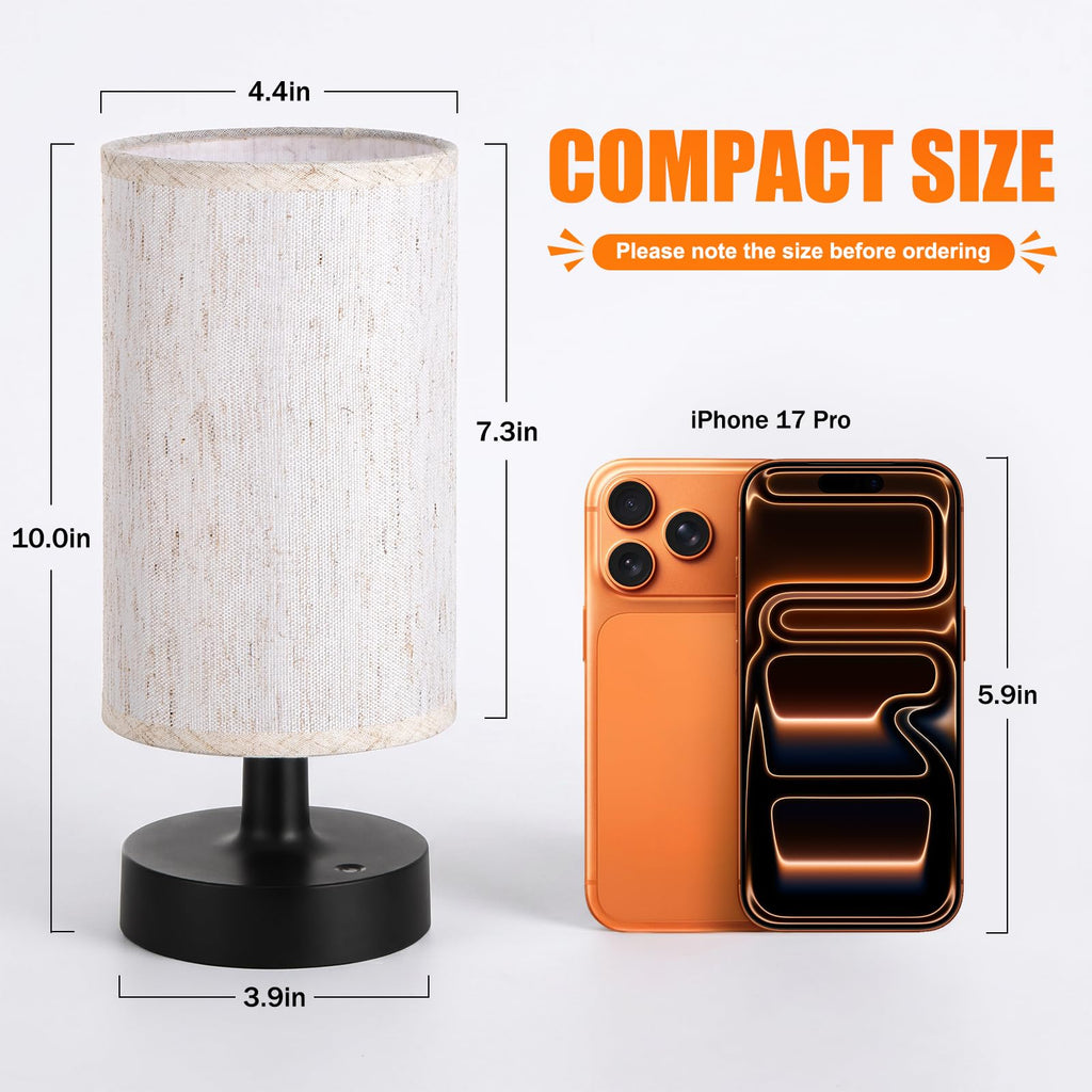 Cordless Table Lamp Rechargeable Small - 2 Pack Beige Black, 4000mAh Battery Operated Lamp with Touch Control