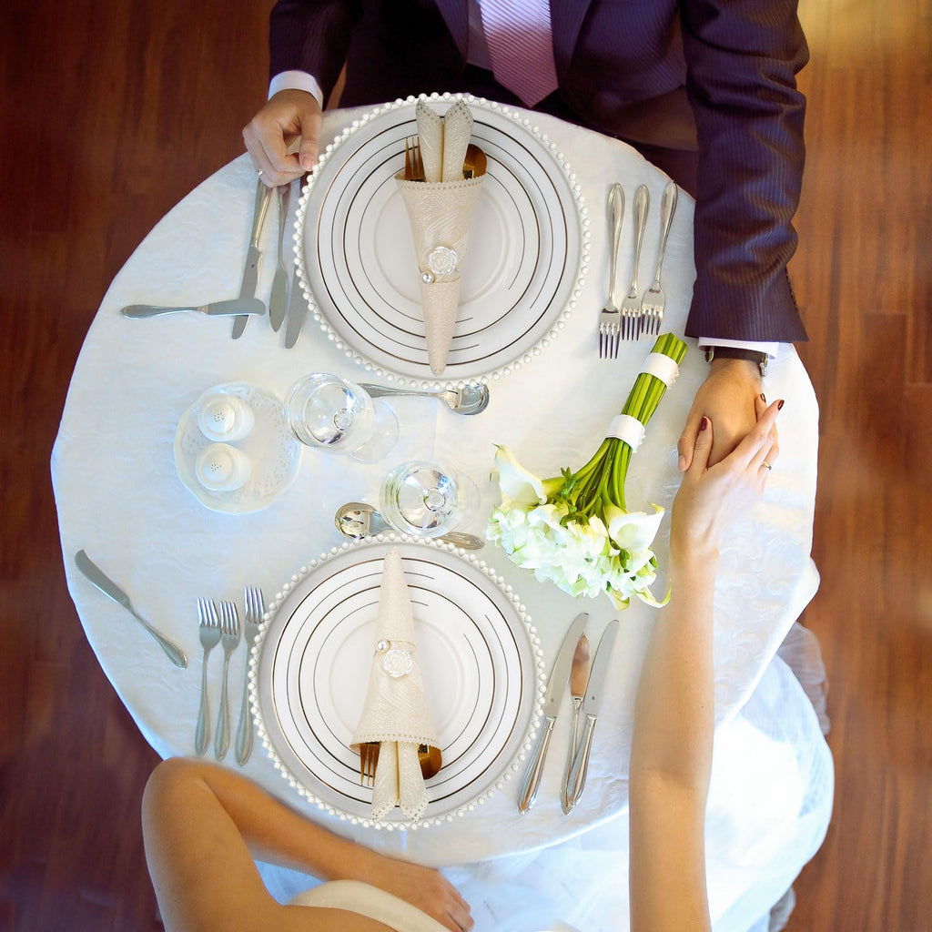 50 Set Clear Silver Charger Plates and Napkin Rings Bulk 13 Inch