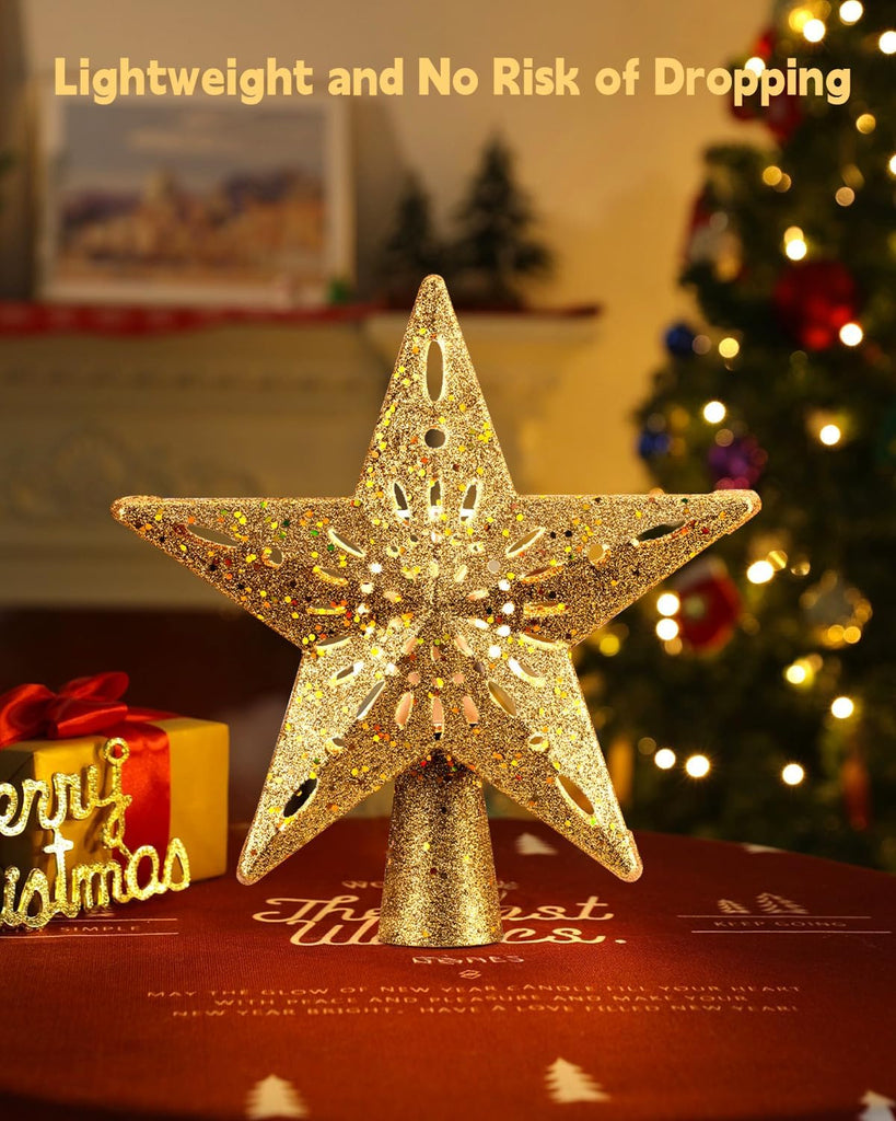 Christmas Star Tree Topper with Snowflake Projector Lights