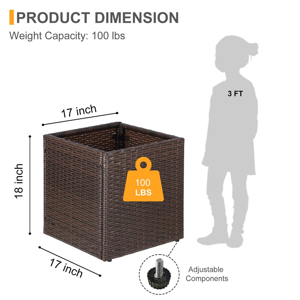 Brown Square Planter Box Rattan for Outdoors 17x17x18inch