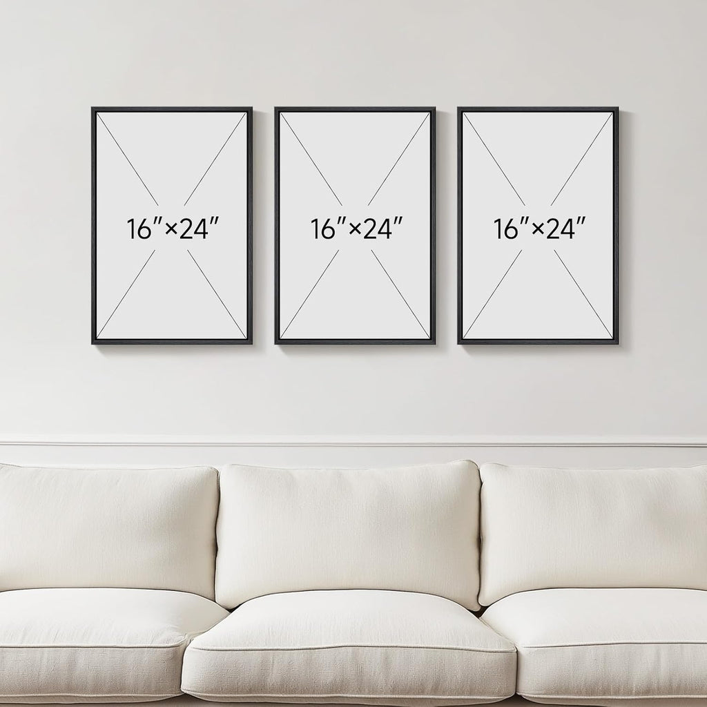 Framed Highland Cow Wall Art , 3 Piece Black and White Farmhouse Canvas Artwork for Walls, Vintage Rustic Barn