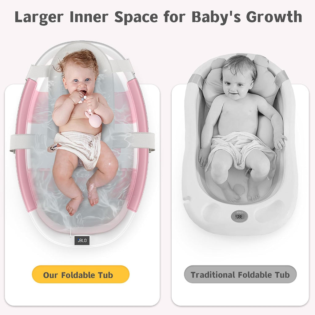 Collapsible Baby Bathtub for Newborn to Toddler 0-36 Months,Spacious Foldable Infant Bath Tub
