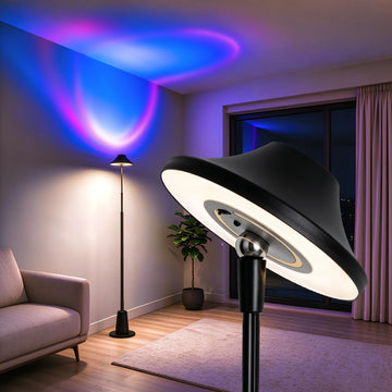 Floor Lamp, Uplighter Sunset Lamp, Modern LED Standing Lamp, Black