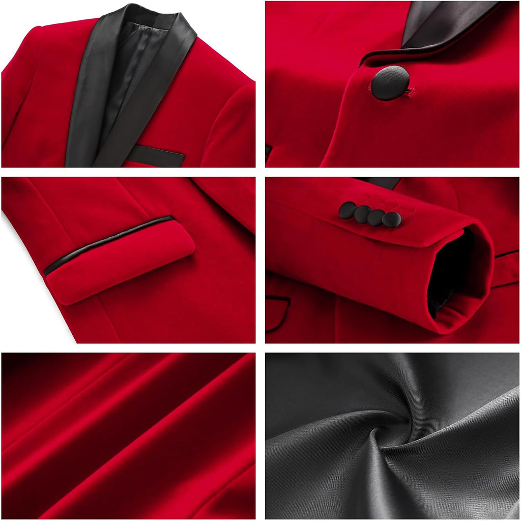 Boys Velvet Tuxedo Suit Set 4 Piece Slim Fit Suit for Kids Prom