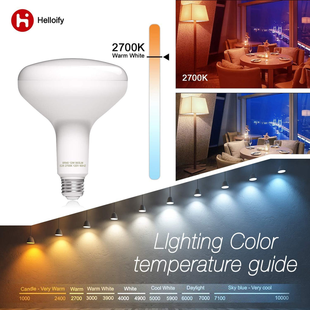 Dimmable BR40 LED Flood Light Bulb 12W, 75W Equivalent, 2700K Soft White Light, Energy Saving Lamp /Home, E26 Screw
