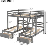 Full Over Twin Bunk Bed Frame,Triple Bunk Bed with Drawers, Gray