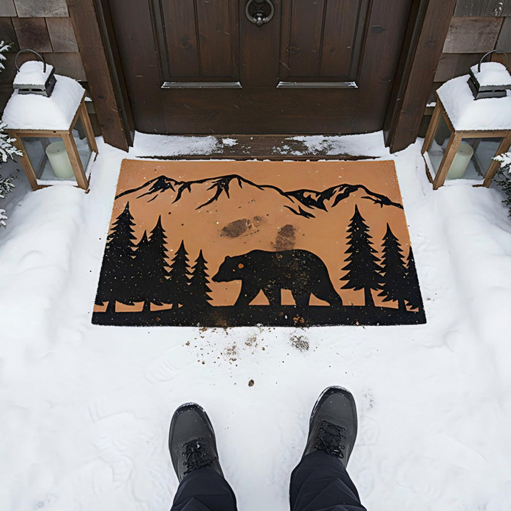 2x3 ft Rustic Black Bear Coir Door Mat, Heavy Duty Rubber Backing