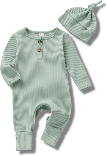 Newborn Baby Boy Girl Romper Clothes Infant Solid Ribbed Onesie Bodysuit Jumpsuit Outfits