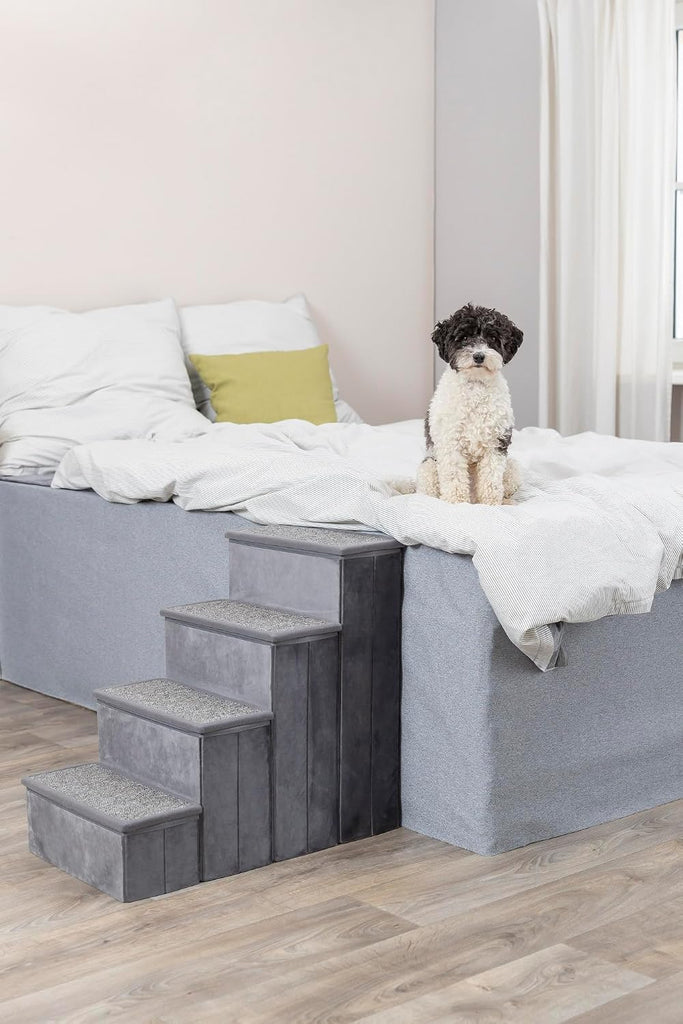 4-Step Velour Pet Stairs, Gray