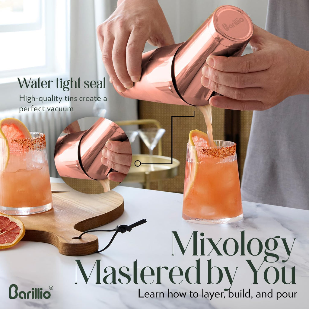 Rose Gold Boston Shaker Set - Stainless-Steel, Weighted Martini Cocktail Shaker Set w/Strainer & Mixer - Mixology - Set of 9