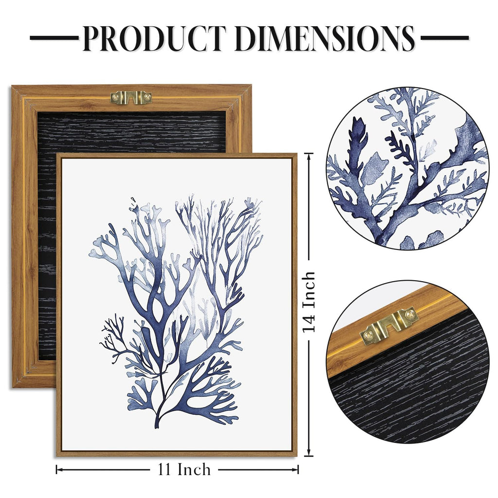 Sea Coral Wall Art Navy Blue Ocean Coral Painting 11"x14"x2Pcs