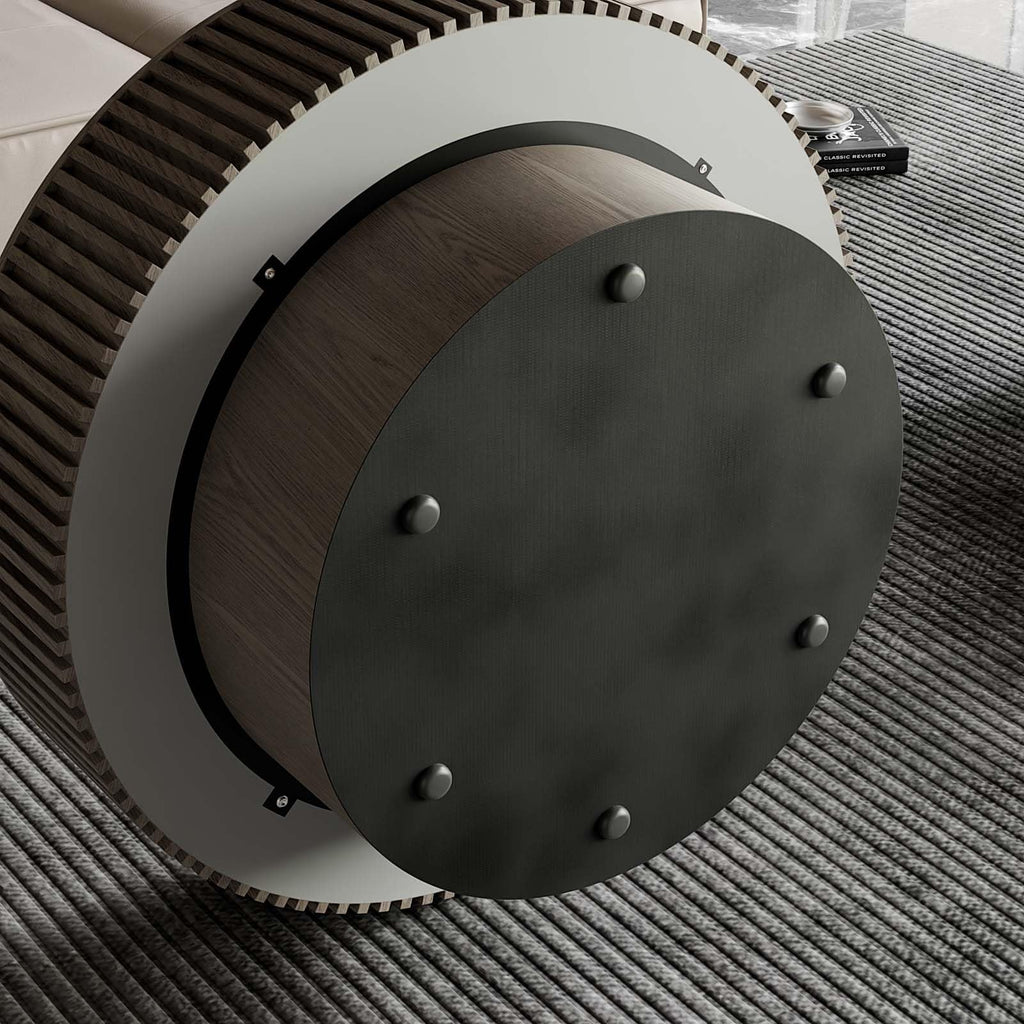 Round Coffee Table with Storage, Modern Wooden Coffee Table