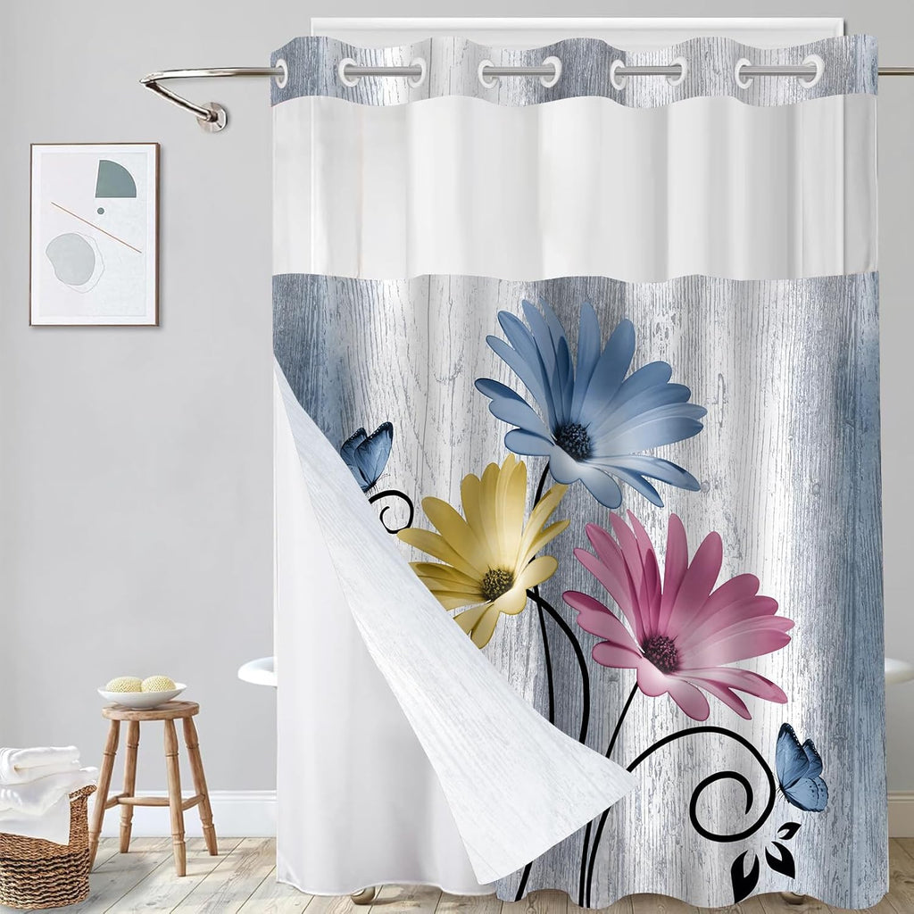 Hookless Shower Curtain with Snap in Liner,Colorful No Hook Shower Curtains ,Shower Curtain and Liner Set