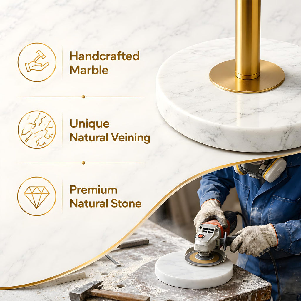 Dimmable Gold Floor Lamp, Turkish Marble Base, White Linen Shade
