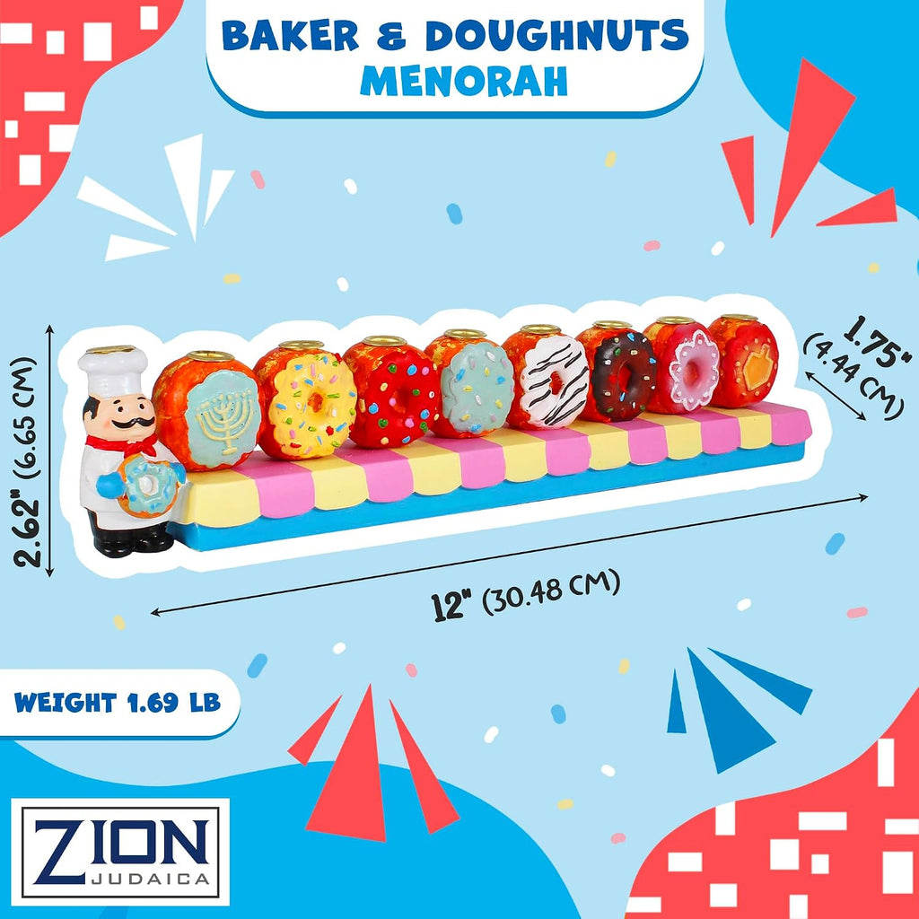 Zion Judiaca Doughnuts for Children Candle Hand-Painted Chanukah Sofganiyot Chanukiah for Kids Fits Standard Hanukkah