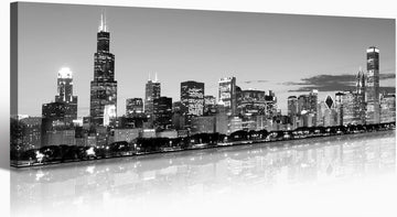 Chicago Skyline Canvas Wall Black White Panoramic Cityscape 14x48 Inch