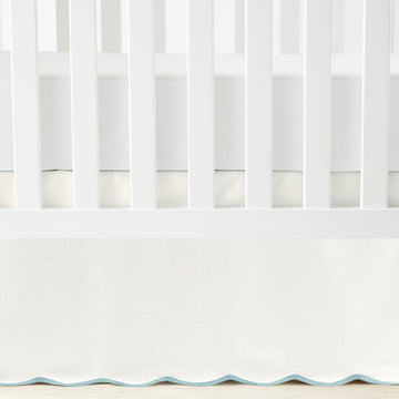 Coastal Chic Scalloped Edge Baby Crib Skirt Single 28" W x 52" L + 16" Drop Blue - White Crib Skirt - Baby Essentials
