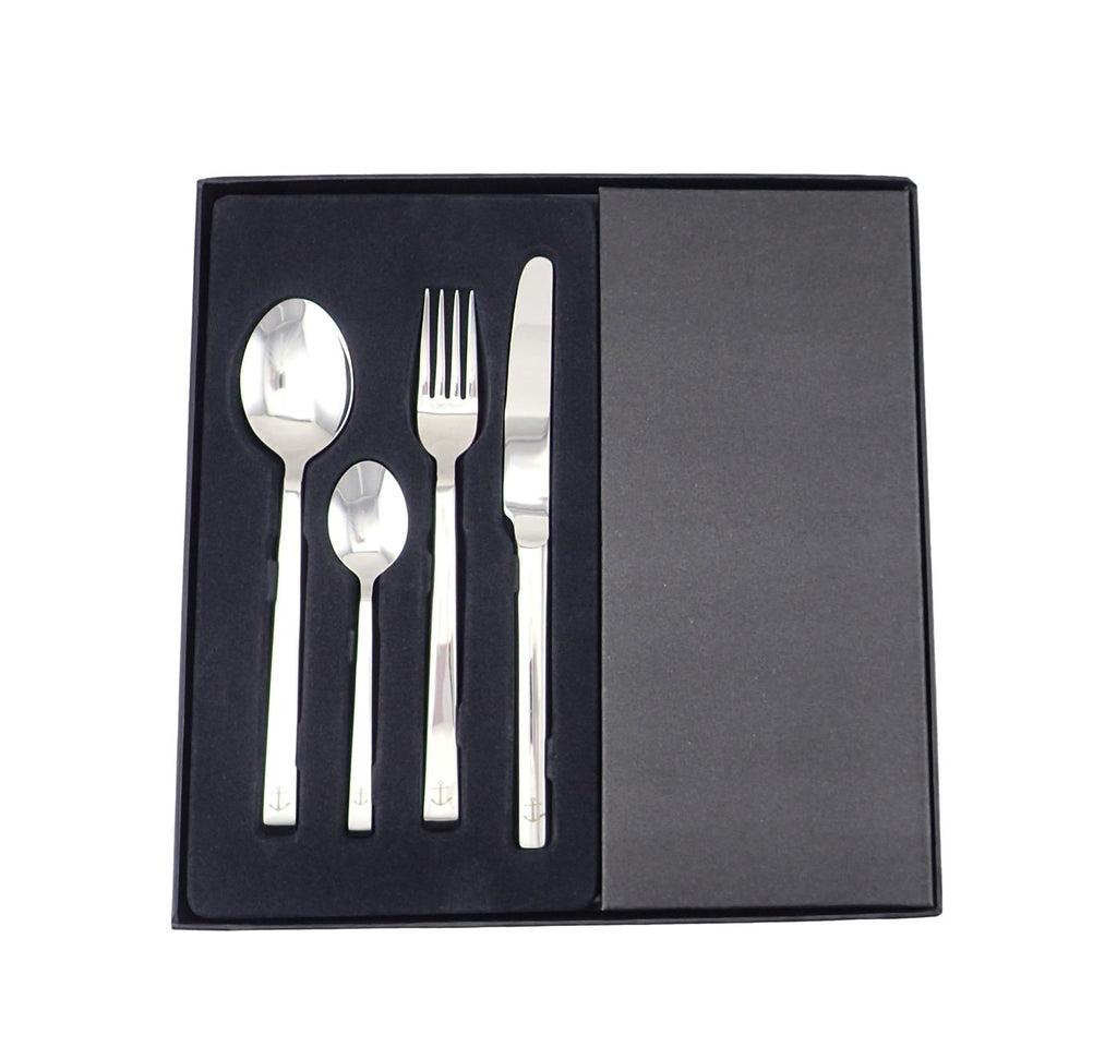 24-Piece Nautical Flatware Set - Stainless Steel Cutlery with Decorative Anchor Design - Includes 6 Knives, 6 Forks