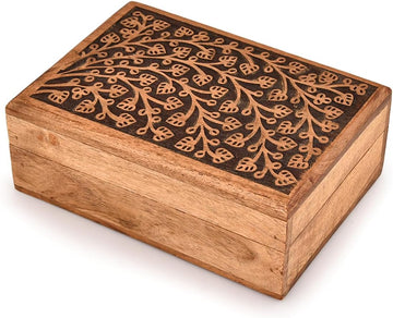 Jewelry Boxes Acacia Wood Floral Decorative Keepsake Treasure Chest Great Gift For Your Loved Ones (7" X 5" X 2.5")