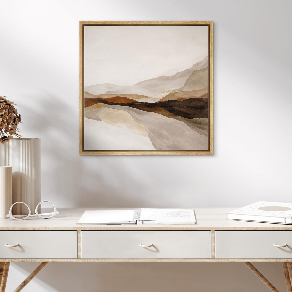 Framed Canvas Print Wall Art Earth Tone Abstract Mountain Landscape Illustrations Fine Art Country Minimal - 24"x24"