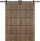 Sliding Double Barn Doors with Hardware | Planum 0015 Walnut | 13FT Rail Hangers Sturdy Set | Modern