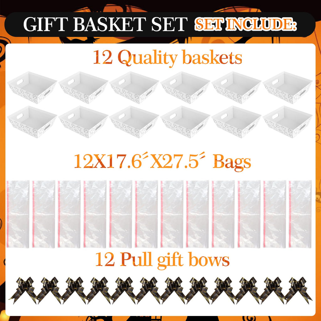 36Pcs 12 Pack Halloween Basket Boo Basket Set 8x10inch Ghost Baskets for Gifts Empty to Fill with Baskets Empty Bags