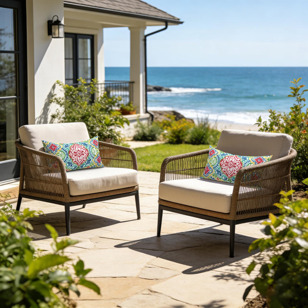 Outdoor Lumbar Pillow Covers Only Set of 2 Patio Decorative Pillow Cases, Water Repellent Lumbar Cushion Cases for