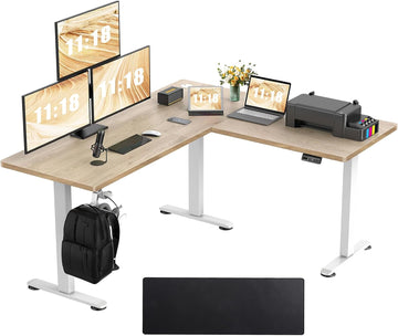 63x55 Inch L Shaped Standing Desk, Electric Adjustable Height Stand Up Desk, Corner sit Stand Desk with 39x18 in