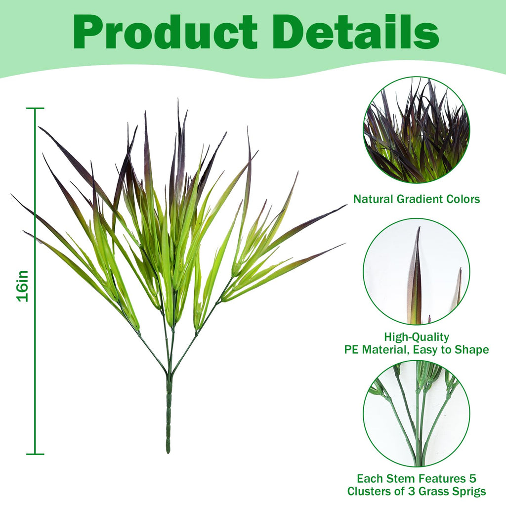 28 Bundles Artificial Outdoor Plants UV Resistant Fake Grass Plants Faux Plastic Plants Greenery Shrubs Garden