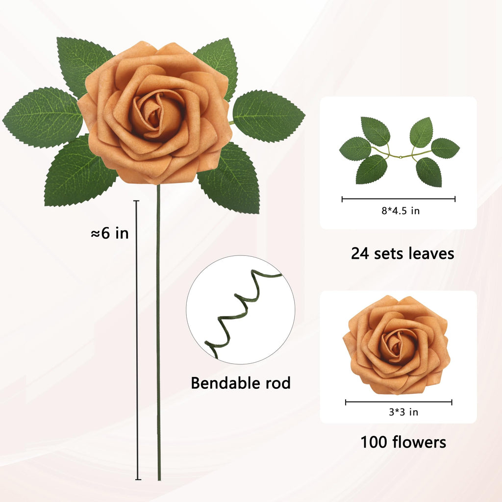 100Pcs Gold Sparrow Artificial Flowers Realistic Roses, Real Looking Fake Roses with Stem for DIY Wedding Bouquets