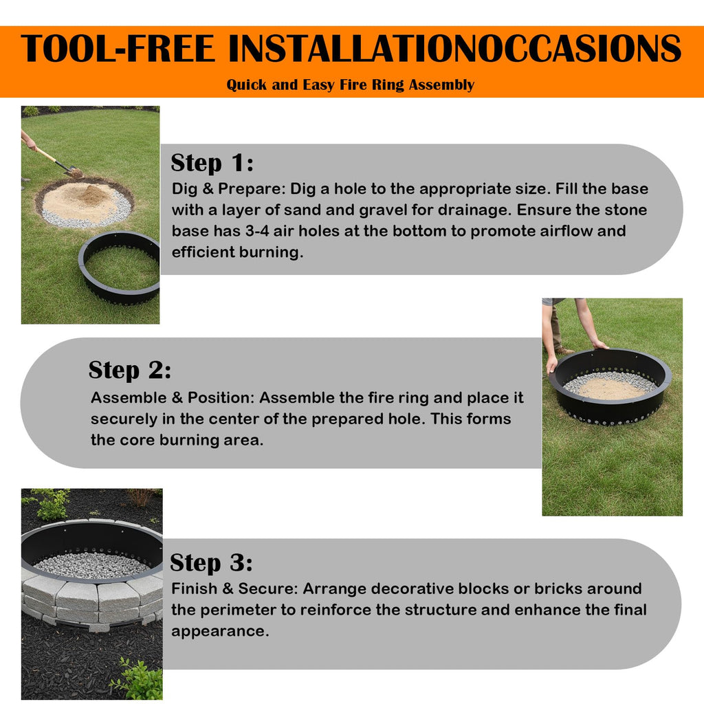 Fire Ring for Outside Fire Pit 48-Inch Outer/44-Inch Inner Diameter, Heavy Duty Solid Metal Steel Round Fire Pit Ring