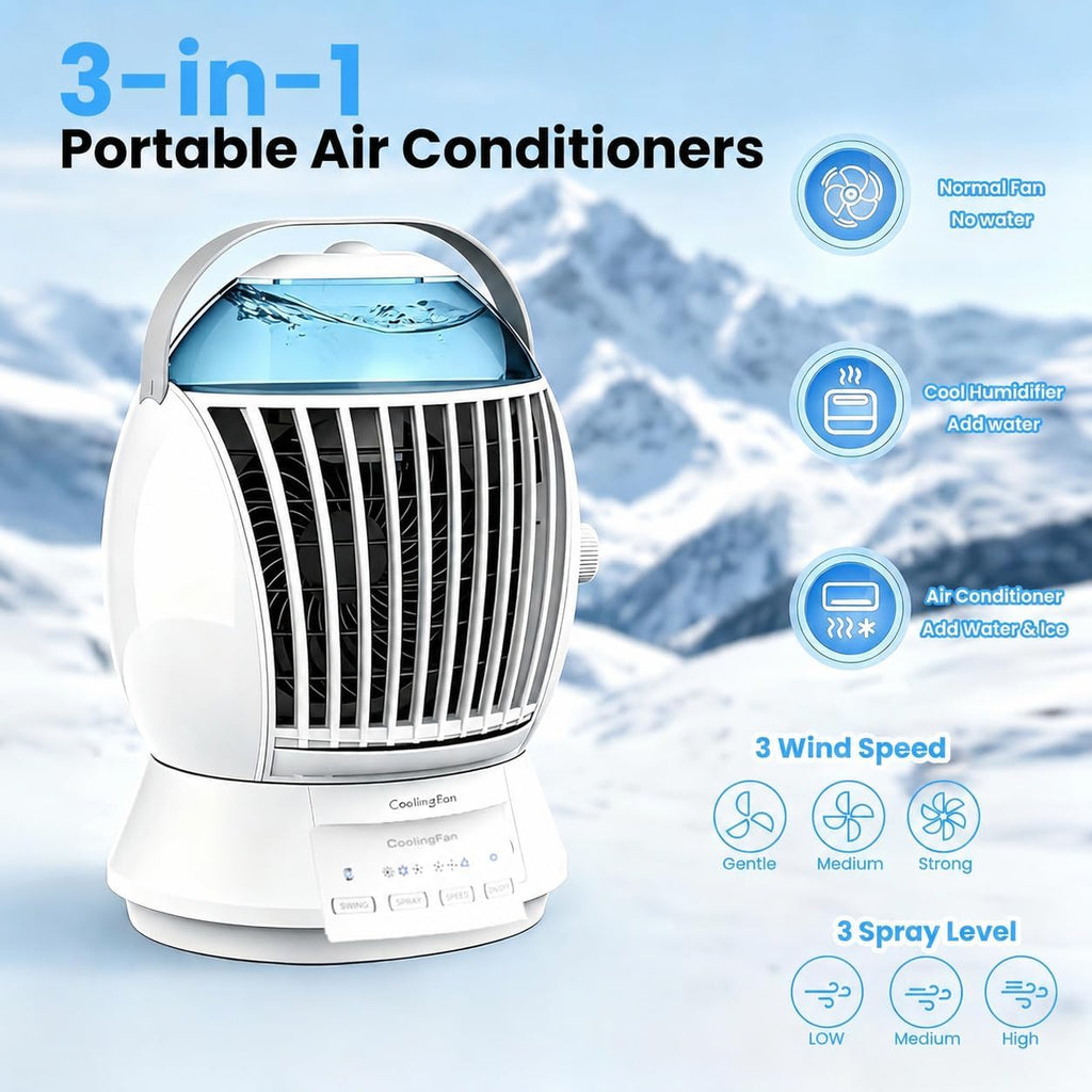 Portable Air Conditioners, 3 in 1 Evaporative Air Cooler, Cooling Fan with Remote Control, 6-12H Timer, 3 Modes