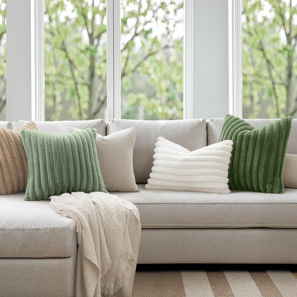 Faux Fur Decorative Throw Pillow Covers 18x18 Inch Set of 2, Modern Spring Home Decor Soft Plush Couch Pillows Cozy