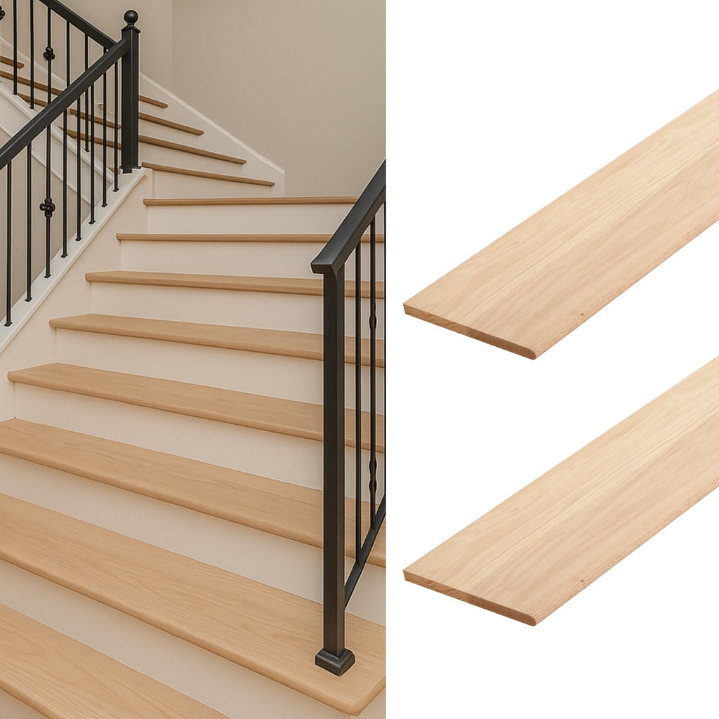 2 Pack Fas-Grade Solid Red Oak Stair Treads, Unfinished Bullnose Stair Treads, 60 x 11.5 x 3/4 Inch, Pre-Sanded