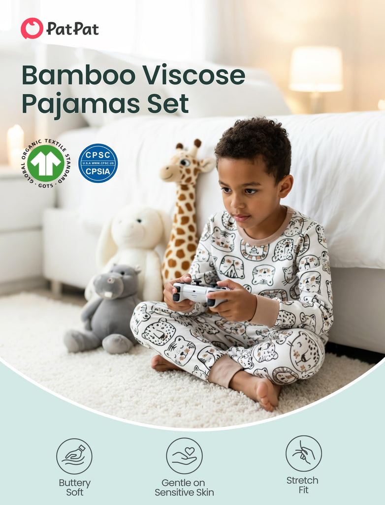Bamboo Viscose Pajama Set for Toddlers with Improved Tensile Strength, Snug Fit Pjs Sleeper for Baby Boys Girls Kids
