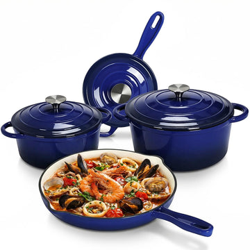 7Pcs Enameled Cast Iron Cookware Set, Cast Iron Pots and Pans Set
