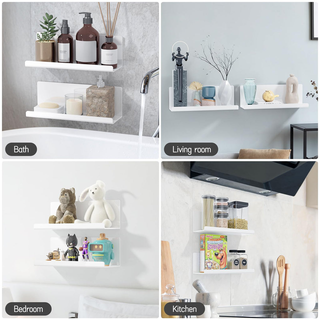 Acrylic Floating Wall Shelves Set of 2, 12 Inch White