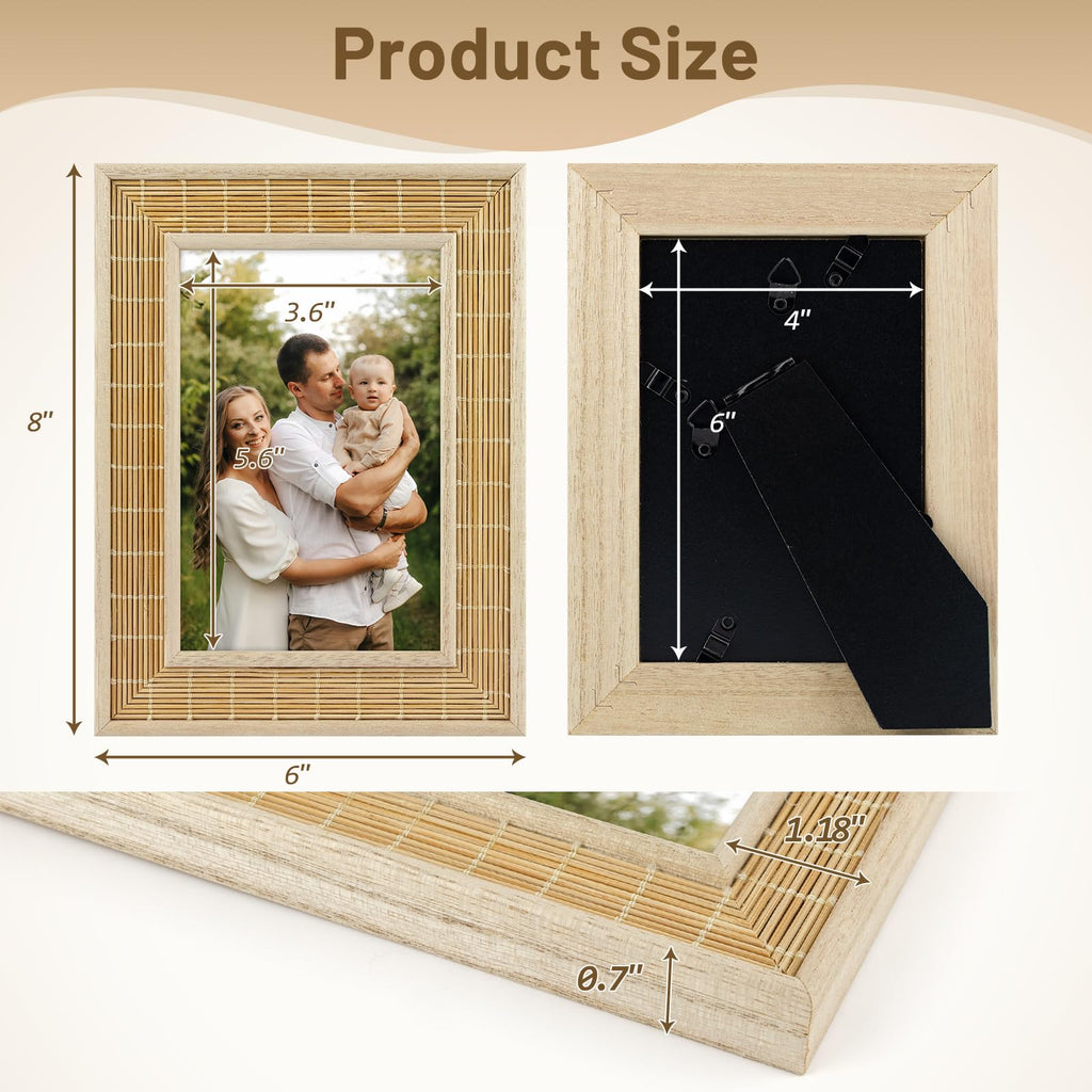 4x6 Bamboo Woven Picture Frame, Boho, Real Glass