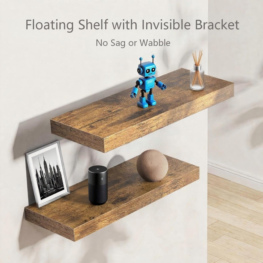 Rustic Brown Floating Wall Shelves 47.2in Set of 1 Storage Hidden