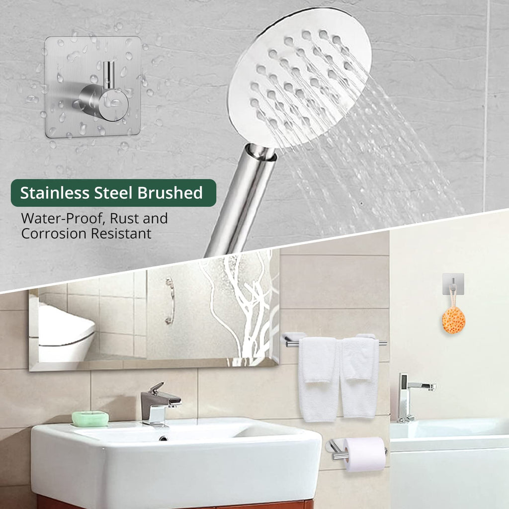 Self Adhesive Towel Bar, Bathroom Hardware Set Include 16-Inch Bath Towel Bar, Toilet Paper Holder & 3 Packs Towel