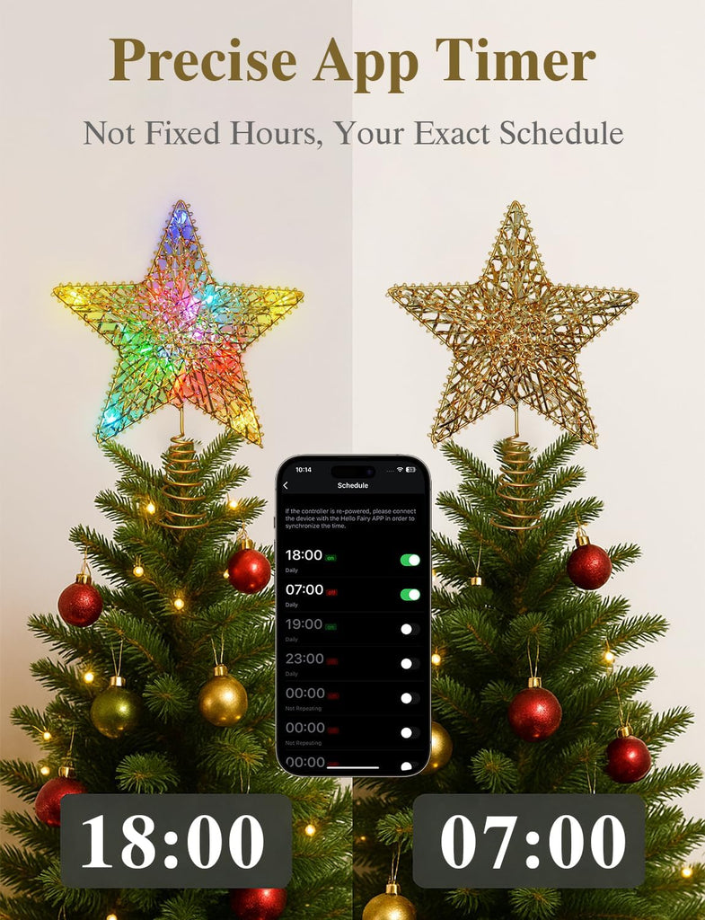Smart Gold Christmas Tree Topper Star, 9.1" Wide x 11.8" Overall Height RGB LED 3D Metal