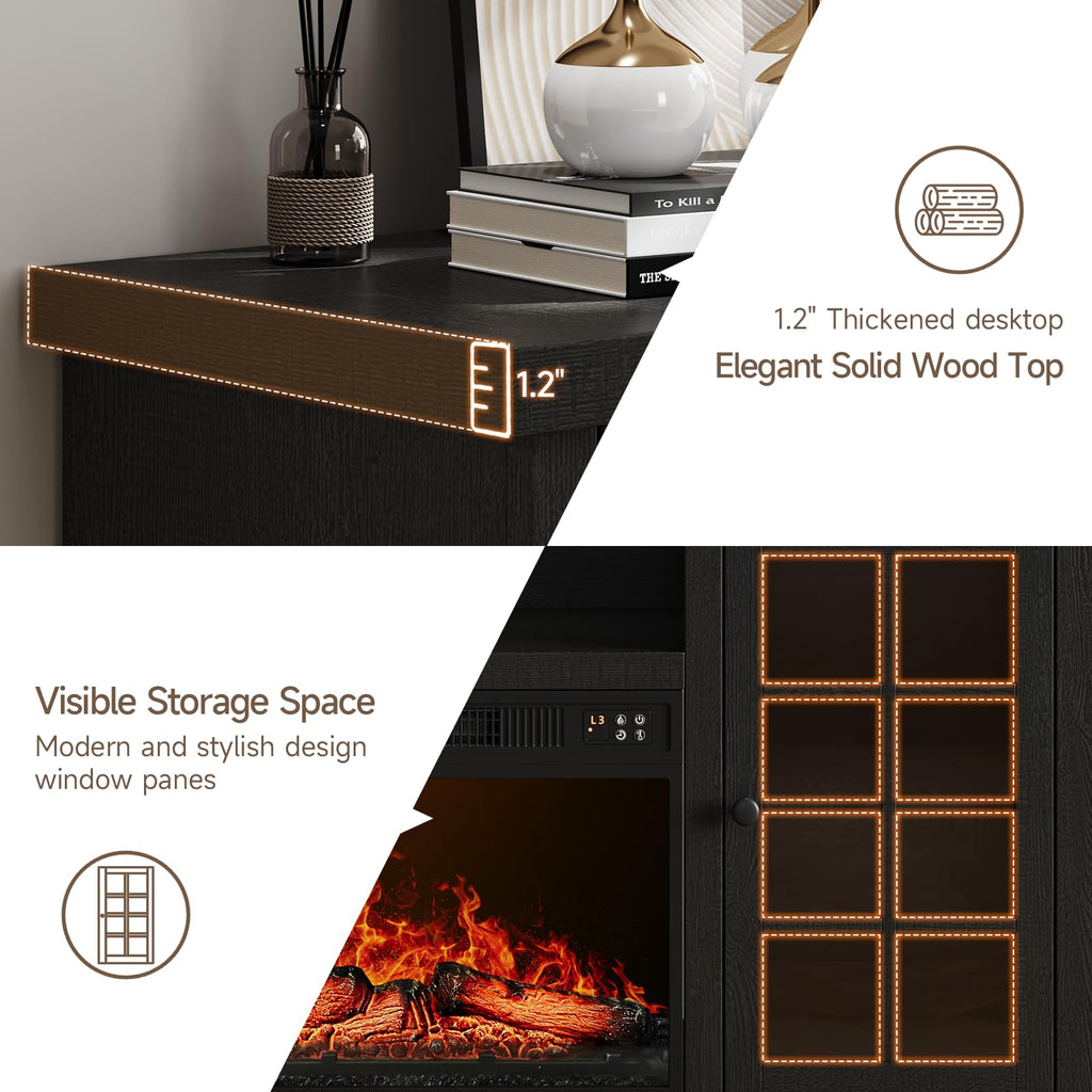 59 Inch with 23" Electric Fireplace, Black