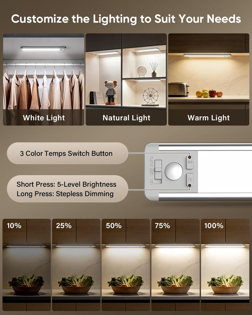 10inch Under Cabinet Lighting, Wireless Motion Sensor Light, 5 Pack