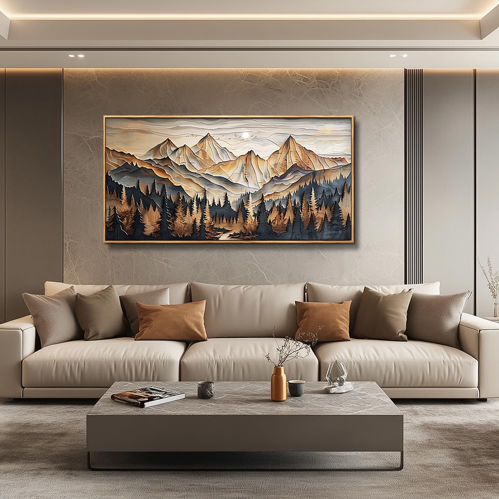 Wood Farmed Canvas Wall Art Wall Decor Office Wall Decoration Mountain Landscape Painting Abstract Pictures Artwork