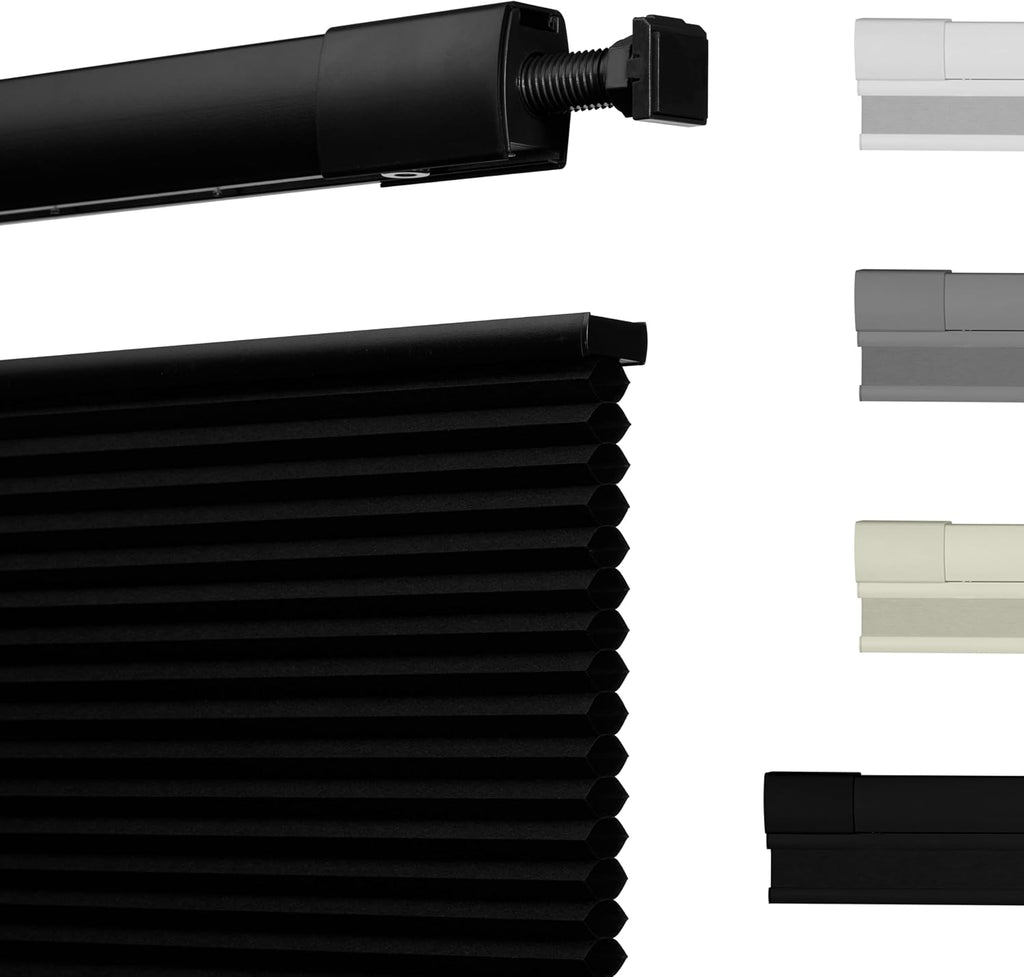 No Drill Cellular Shades, Blackout White, | Top Down Bottom  - Black B